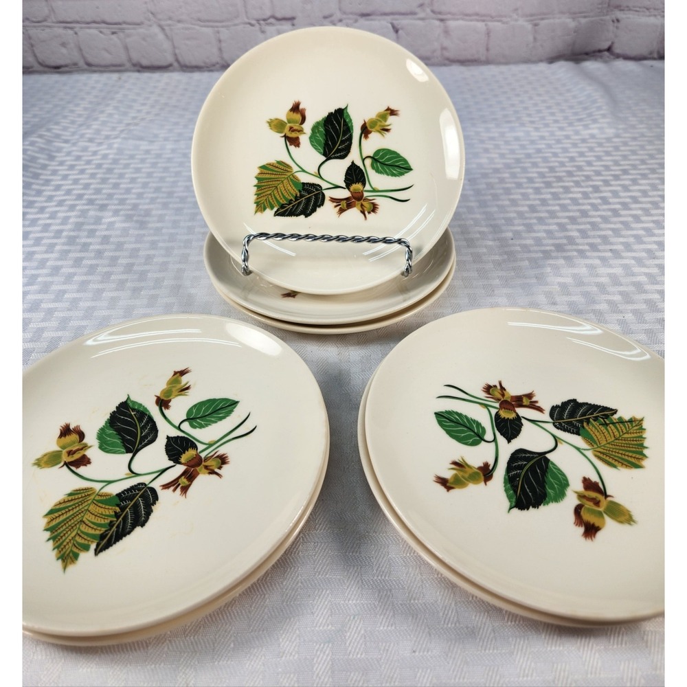 Ballerina China Hazelnut Potteries Leaves & Nuts Set of 7 Dessert Plates